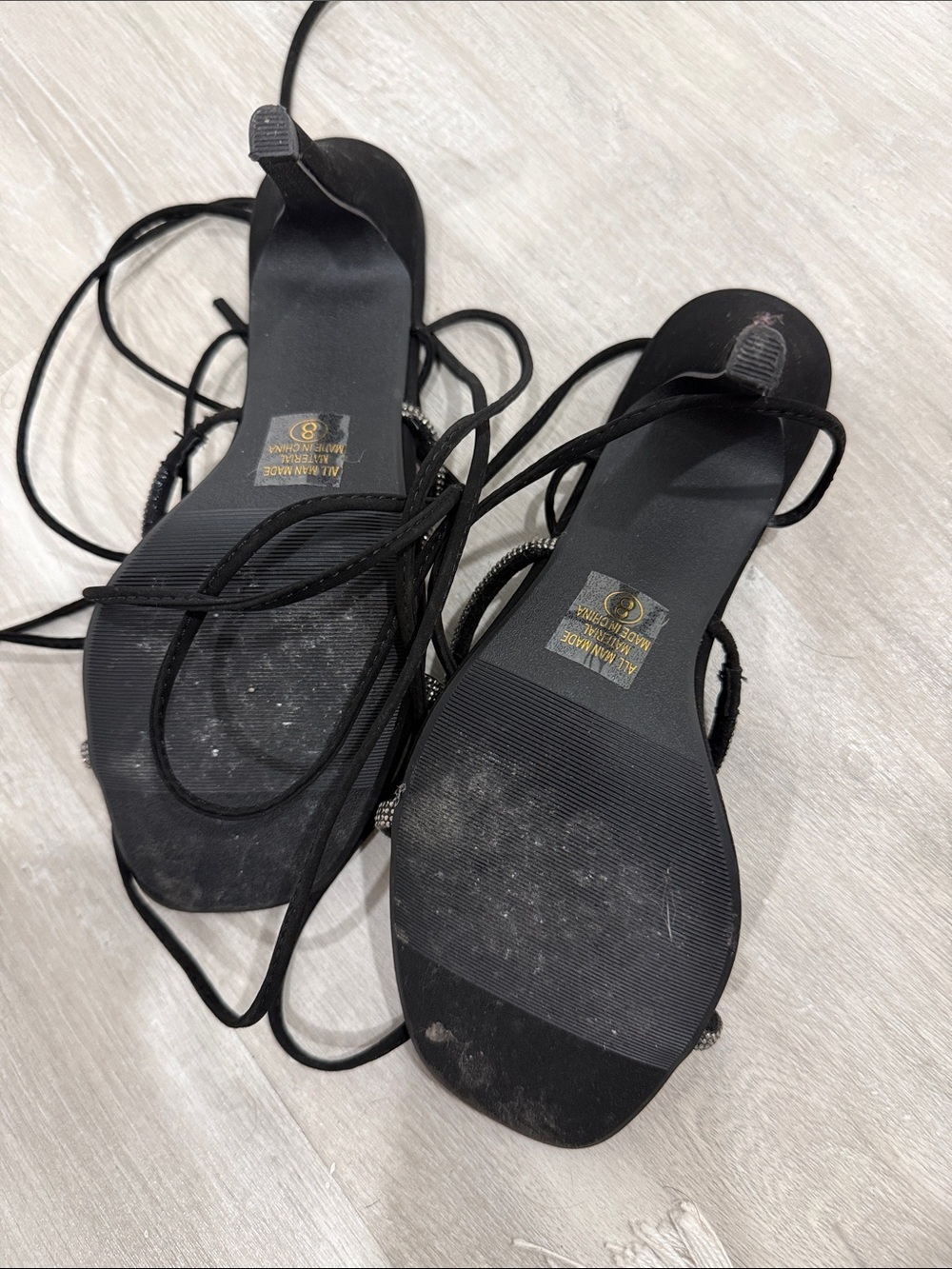 Delicious Black Rhinestone Wrap-Strap Heels - Picture 3 of 3